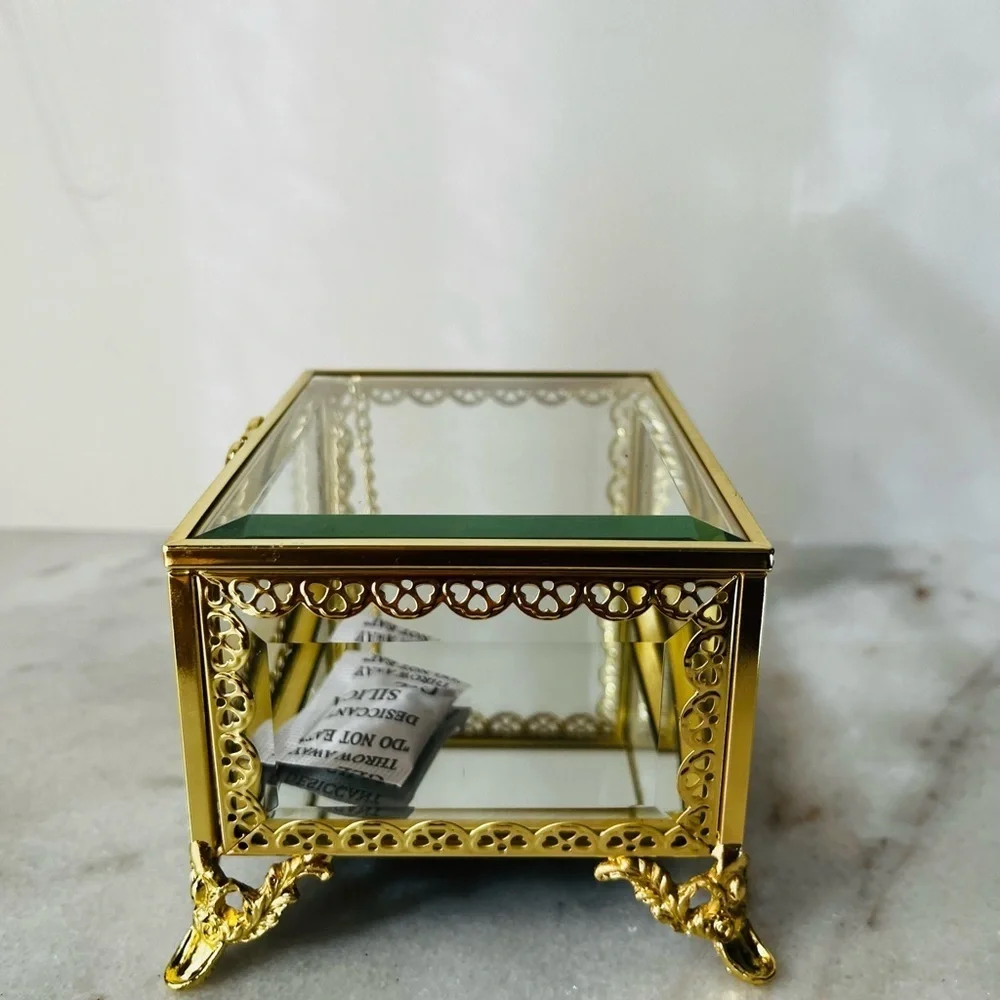 Elegant Gold and Glass Jewelry Box antique style. New